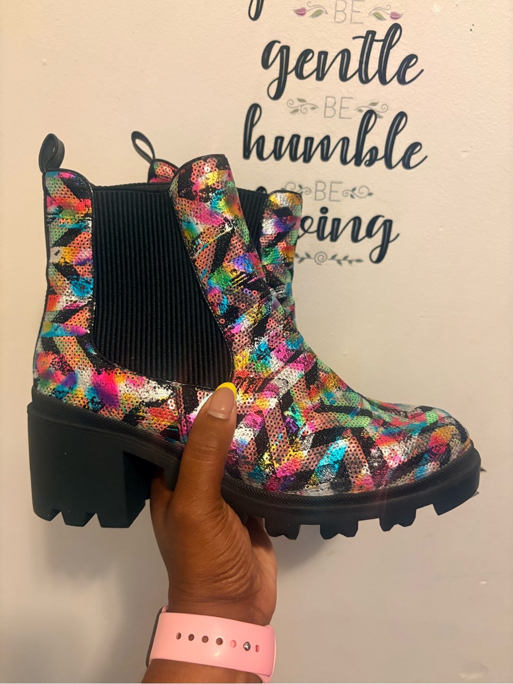 Betsey Johnson Multicolor Sequin Ankle Boots - Picture 2 of 3